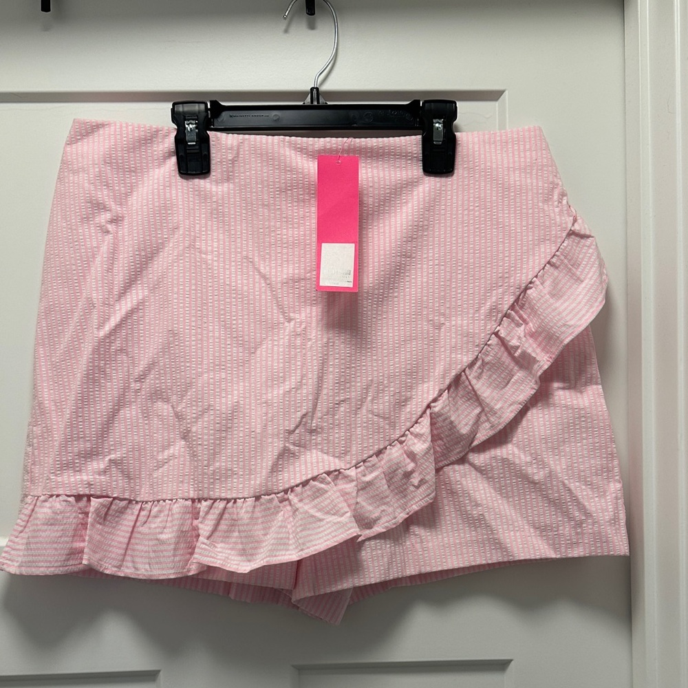 Lilly Pulitzer Faye Seersucker Pink Ruffled Mini Skort